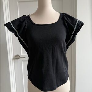 Maeve by Anthropologie Black Blouse with White Stitching